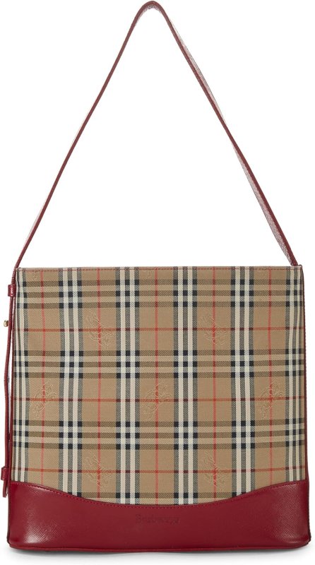 BURBERRY PRE-LOVED RED HAYMARKET CANVAS SHOULDER BAG SMALL, RED