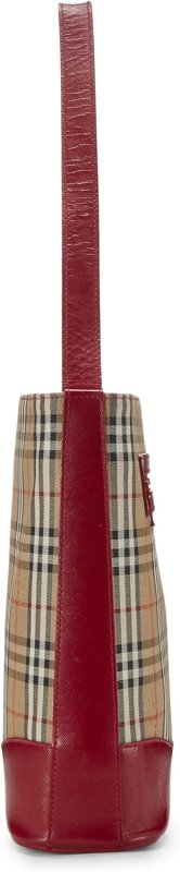 BURBERRY PRE-LOVED RED HAYMARKET CANVAS SHOULDER BAG SMALL, RED