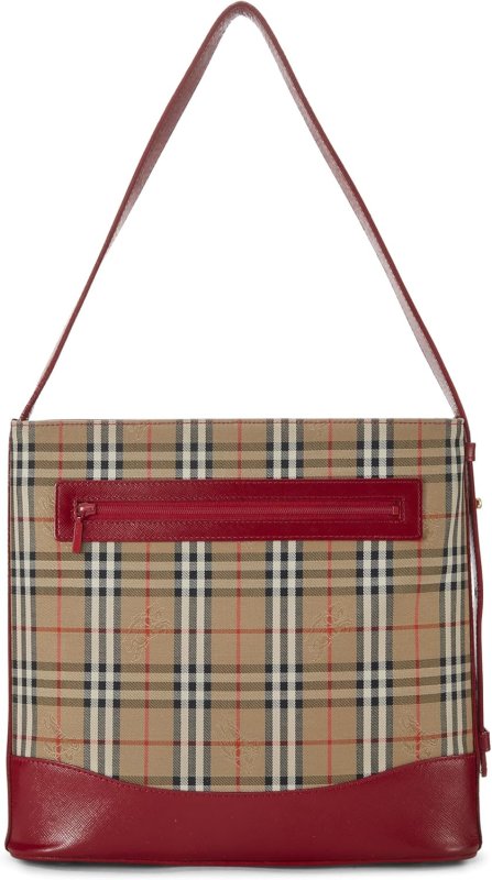 BURBERRY PRE-LOVED RED HAYMARKET CANVAS SHOULDER BAG SMALL, RED