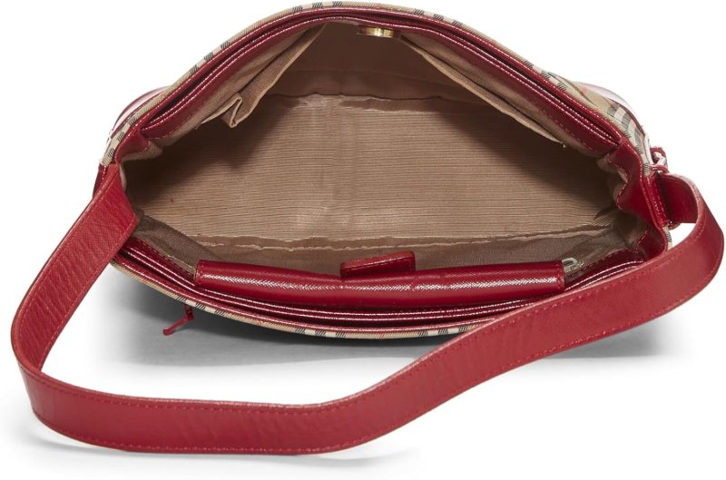BURBERRY PRE-LOVED RED HAYMARKET CANVAS SHOULDER BAG SMALL, RED