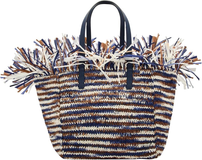 OSCAR DE LA RENTA MEDIUM RAFFIA CROCHET SQUARE TOTE