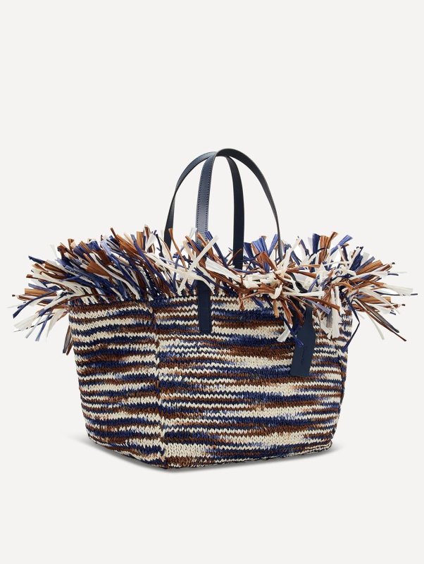 OSCAR DE LA RENTA MEDIUM RAFFIA CROCHET SQUARE TOTE