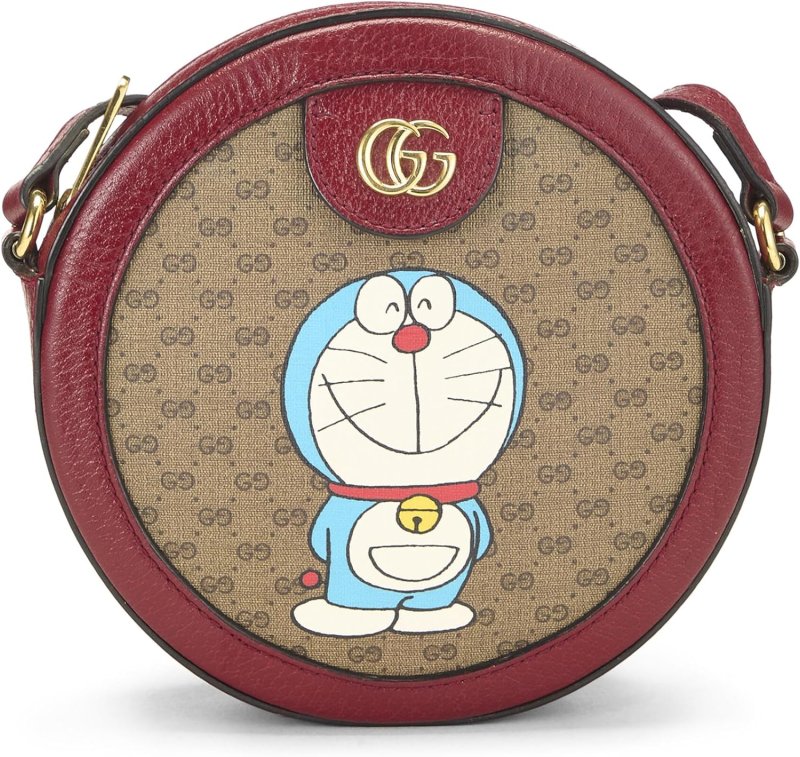 GUCCI PRE-LOVED DORAEMON X GUCCI COATED CANVAS OPHIDIA GG CROSSBODY BAG, RED