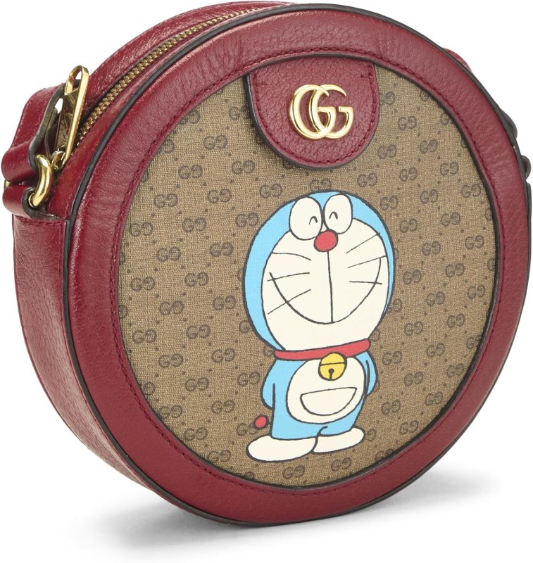 GUCCI PRE-LOVED DORAEMON X GUCCI COATED CANVAS OPHIDIA GG CROSSBODY BAG, RED