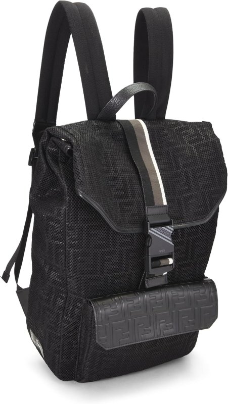 FENDI PRE-LOVED BLACK MESH ZUCCA BACKPACK, BLACK