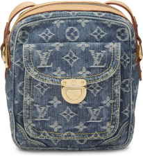 LOUIS VUITTON PRE-LOVED BLUE MONOGRAM DENIM CAMERA BAG, BLUE