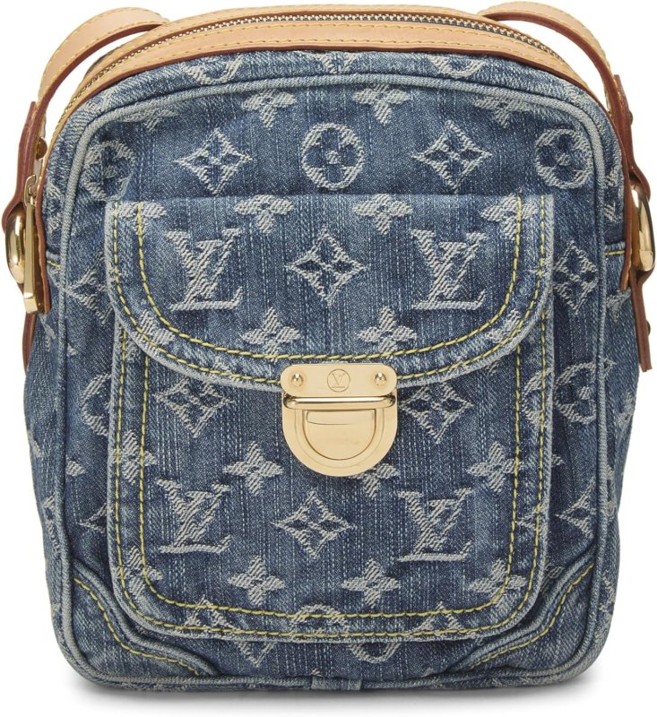 LOUIS VUITTON PRE-LOVED BLUE MONOGRAM DENIM CAMERA BAG, BLUE