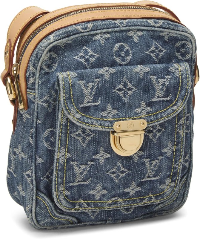 LOUIS VUITTON PRE-LOVED BLUE MONOGRAM DENIM CAMERA BAG, BLUE