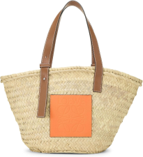 LOEWE PRE-LOVED ORANGE RAFFIA BASKET BAG MEDIUM, ORANGE