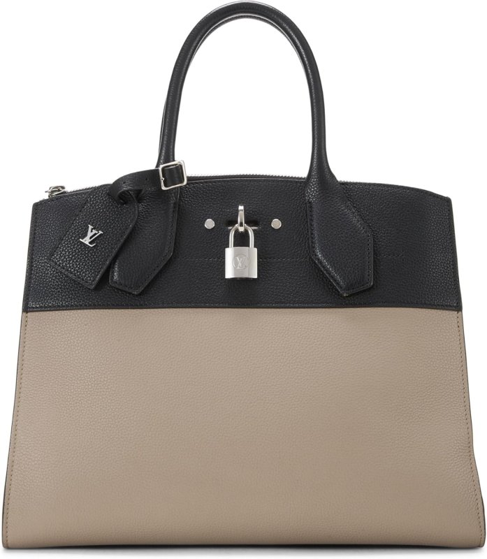 LOUIS VUITTON PRE-LOVED BEIGE & BLACK TWO-TONE CALFSKIN CITY STEAMER MM, BEIGE