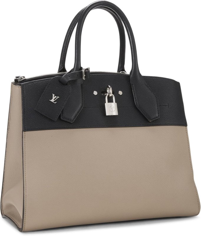 LOUIS VUITTON PRE-LOVED BEIGE & BLACK TWO-TONE CALFSKIN CITY STEAMER MM, BEIGE