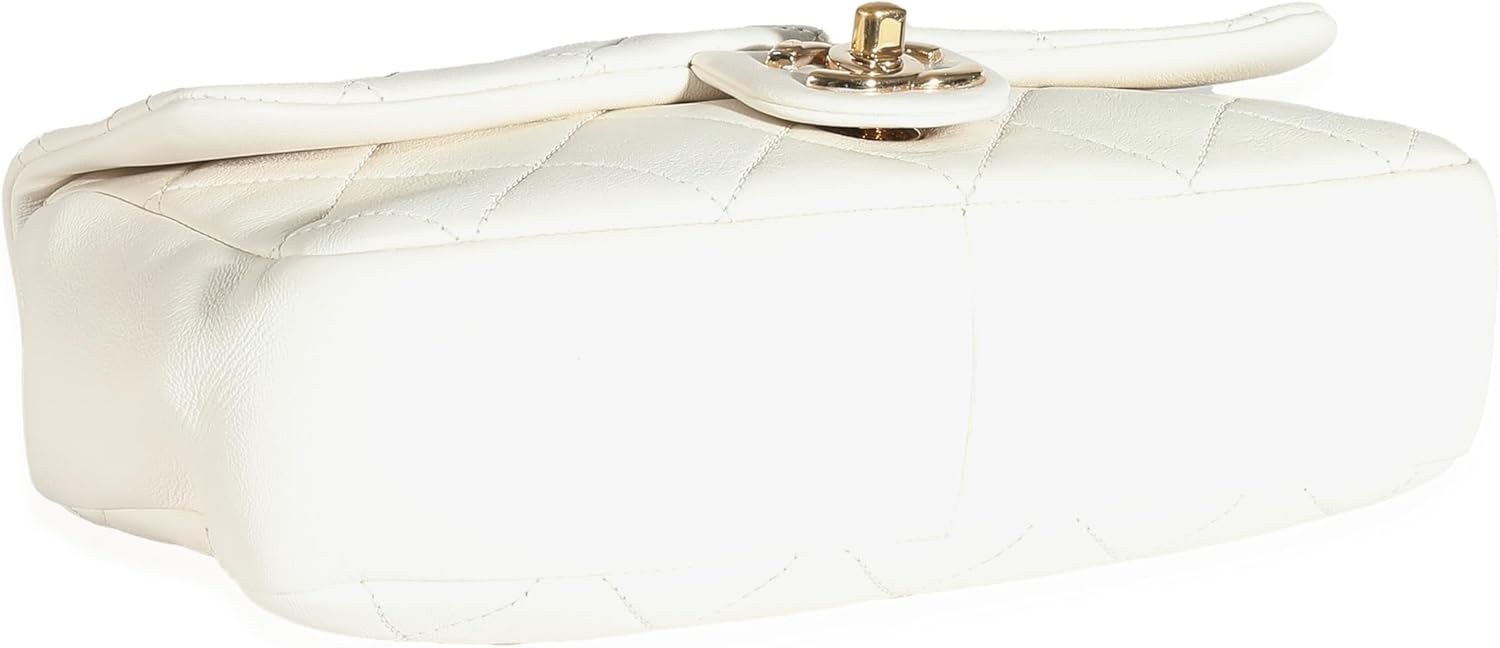 CHANEL PRE-LOVED WHITE QUILTED LAMBSKIN ELEGANT CHAIN FLAP BAG