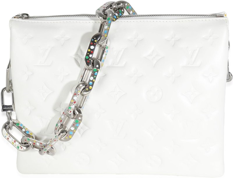 LOUIS VUITTON PRE-LOVED X YK WHITE MONOGRAM EMBOSSED PUFFY LAMBSKIN COUSSIN PM