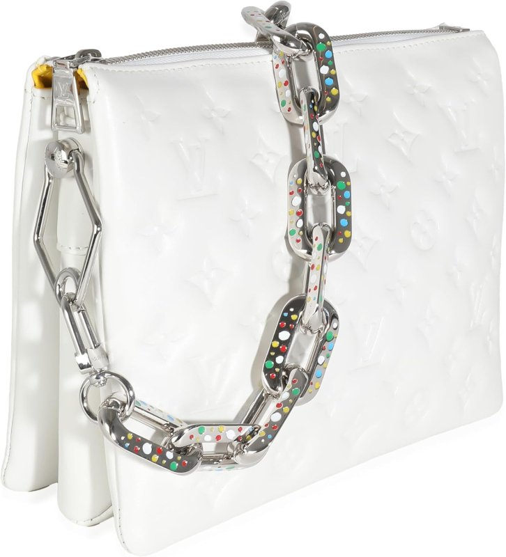 LOUIS VUITTON PRE-LOVED X YK WHITE MONOGRAM EMBOSSED PUFFY LAMBSKIN COUSSIN PM