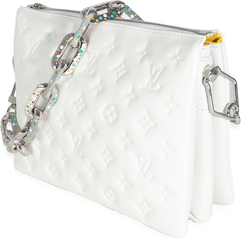 LOUIS VUITTON PRE-LOVED X YK WHITE MONOGRAM EMBOSSED PUFFY LAMBSKIN COUSSIN PM