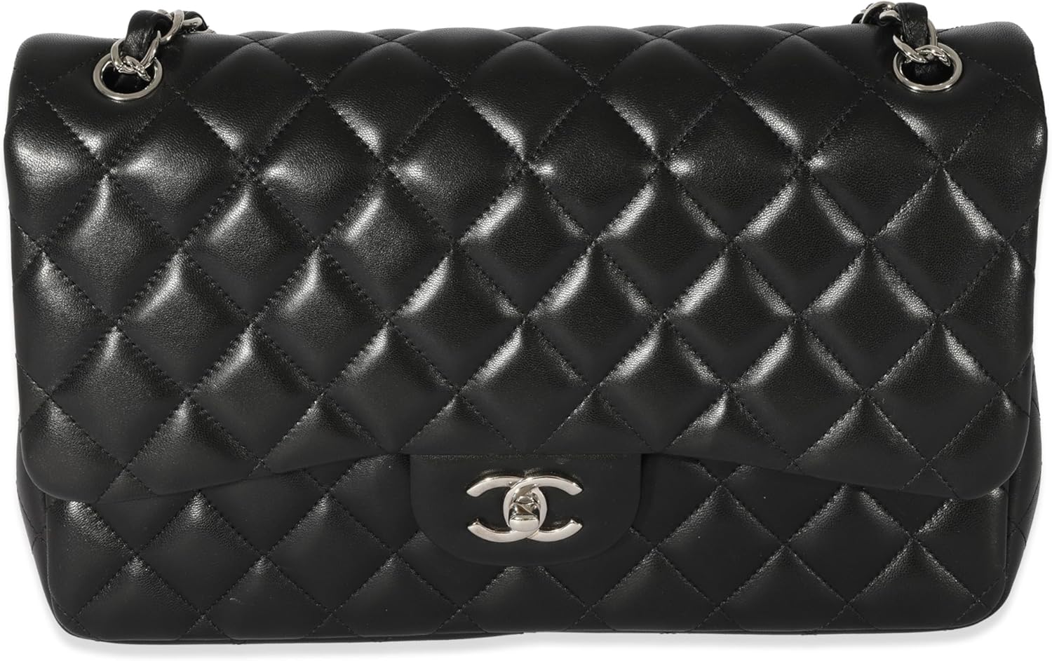 CHANEL PRE-LOVED BLACK QUILTED LAMBSKIN JUMBO CLASSIC DOUBLE FLAP