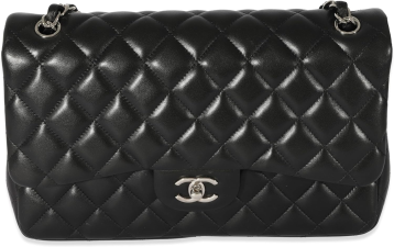 CHANEL PRE-LOVED BLACK QUILTED LAMBSKIN JUMBO CLASSIC DOUBLE FLAP