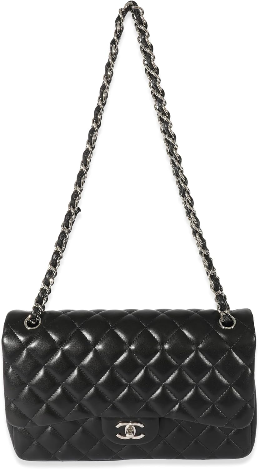 CHANEL PRE-LOVED BLACK QUILTED LAMBSKIN JUMBO CLASSIC DOUBLE FLAP