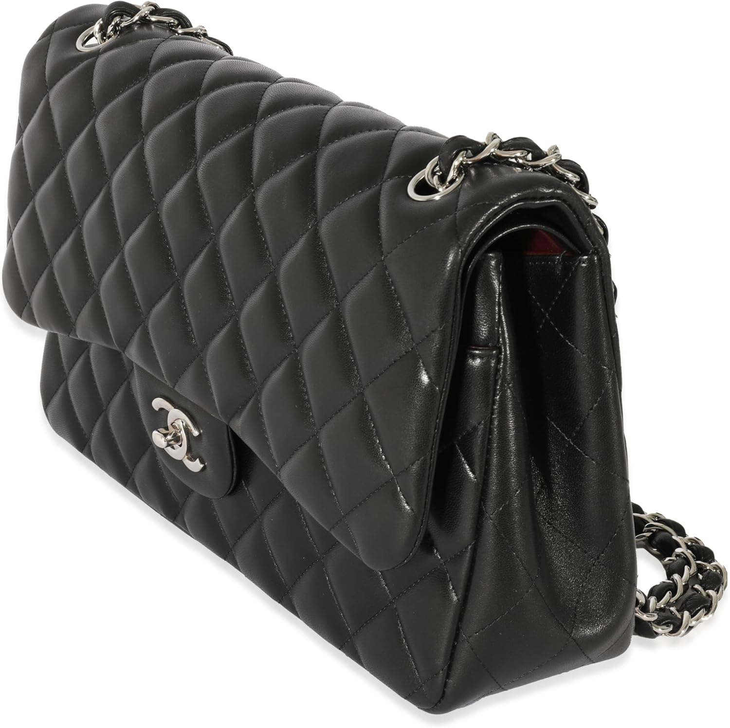 CHANEL PRE-LOVED BLACK QUILTED LAMBSKIN JUMBO CLASSIC DOUBLE FLAP