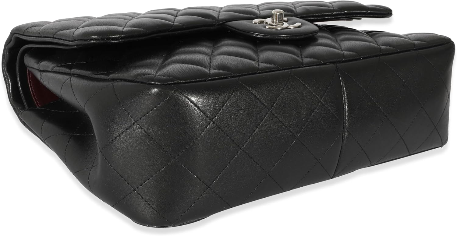 CHANEL PRE-LOVED BLACK QUILTED LAMBSKIN JUMBO CLASSIC DOUBLE FLAP