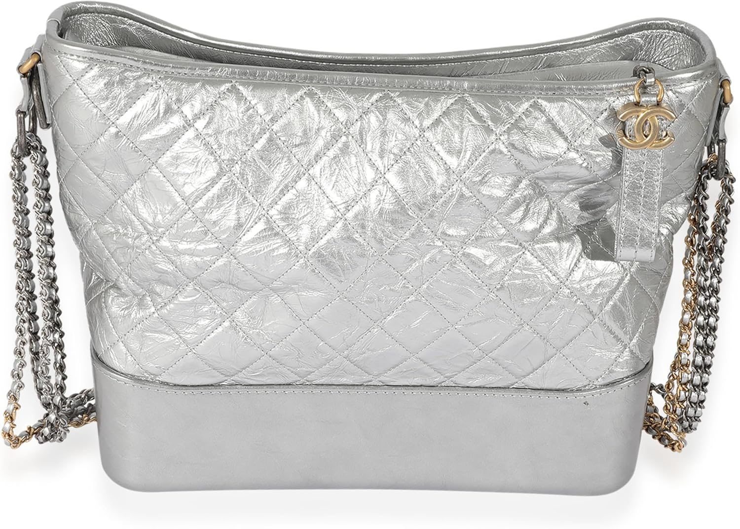CHANEL PRE-LOVED SILVER QUILTED AGED CALFSKIN LARGE GABRIELLE HOBO