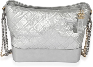 CHANEL PRE-LOVED SILVER QUILTED AGED CALFSKIN LARGE GABRIELLE HOBO