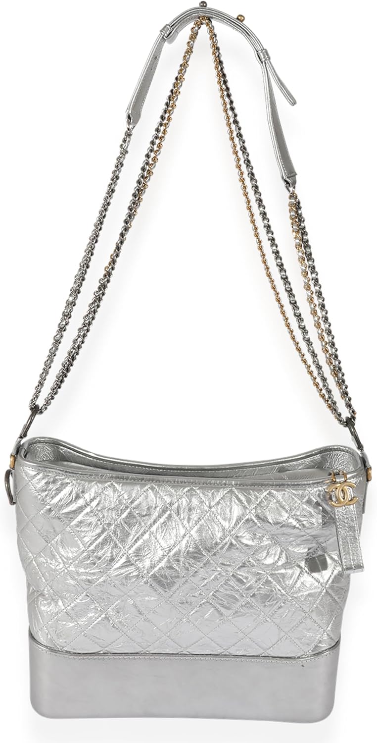 CHANEL PRE-LOVED SILVER QUILTED AGED CALFSKIN LARGE GABRIELLE HOBO