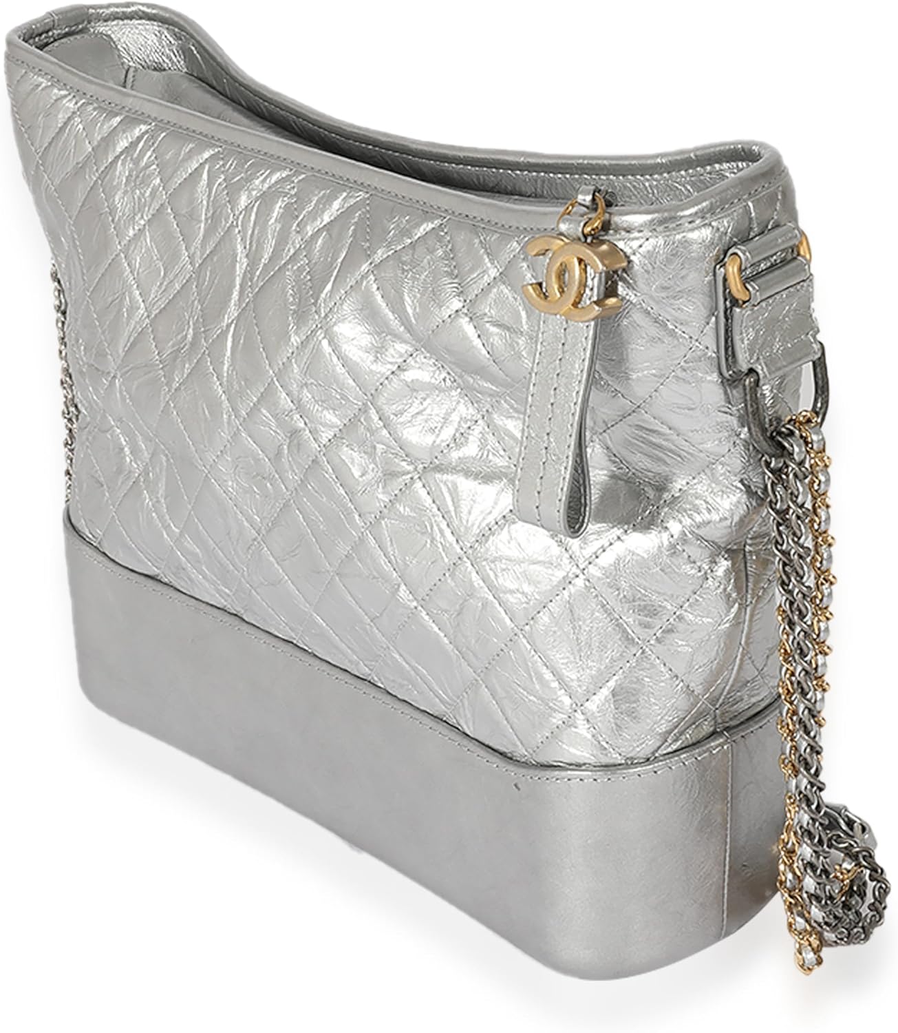 CHANEL PRE-LOVED SILVER QUILTED AGED CALFSKIN LARGE GABRIELLE HOBO