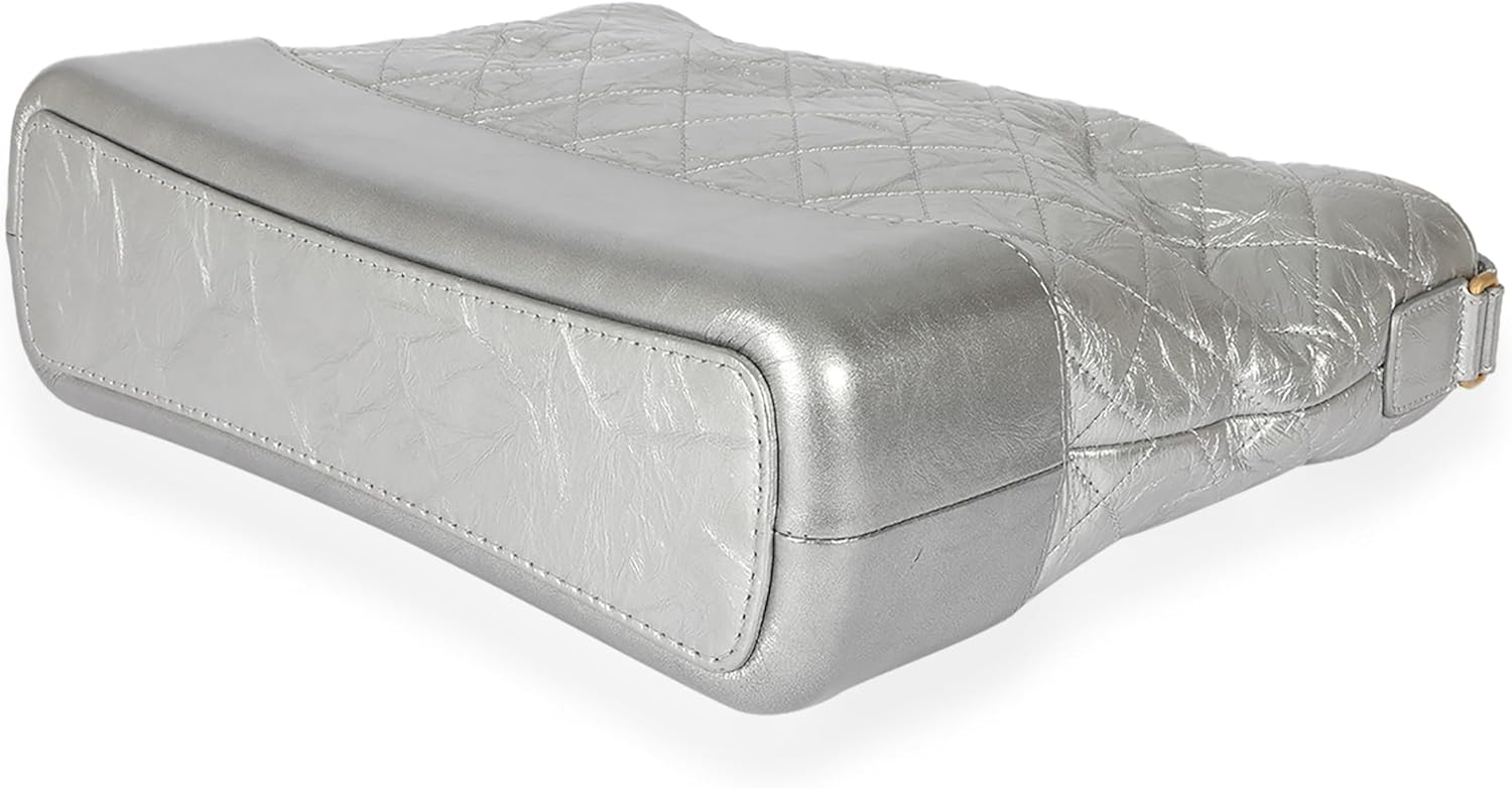 CHANEL PRE-LOVED SILVER QUILTED AGED CALFSKIN LARGE GABRIELLE HOBO