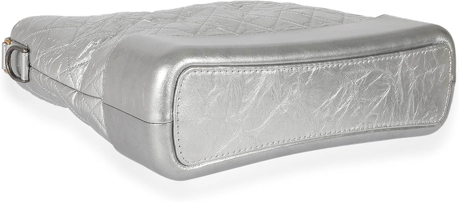 CHANEL PRE-LOVED SILVER QUILTED AGED CALFSKIN LARGE GABRIELLE HOBO