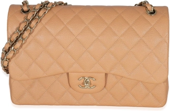 CHANEL PRE-LOVED 21P CARAMEL CAVIAR JUMBO CLASSIC DOUBLE FLAP HANDBAG