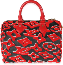 LOUIS VUITTON PRE-LOVED X UF BLACK RED TUFTED MONOGRAM SPEEDY BANDOULIERE 25