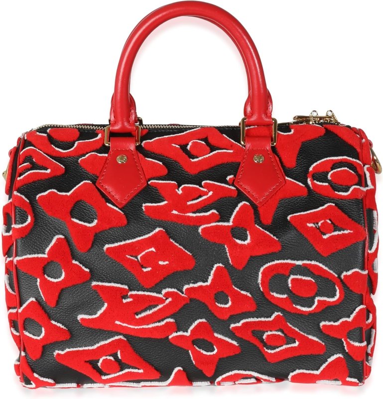 LOUIS VUITTON PRE-LOVED X UF BLACK RED TUFTED MONOGRAM SPEEDY BANDOULIERE 25