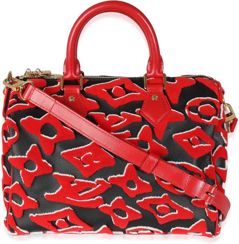 LOUIS VUITTON PRE-LOVED X UF BLACK RED TUFTED MONOGRAM SPEEDY BANDOULIERE 25