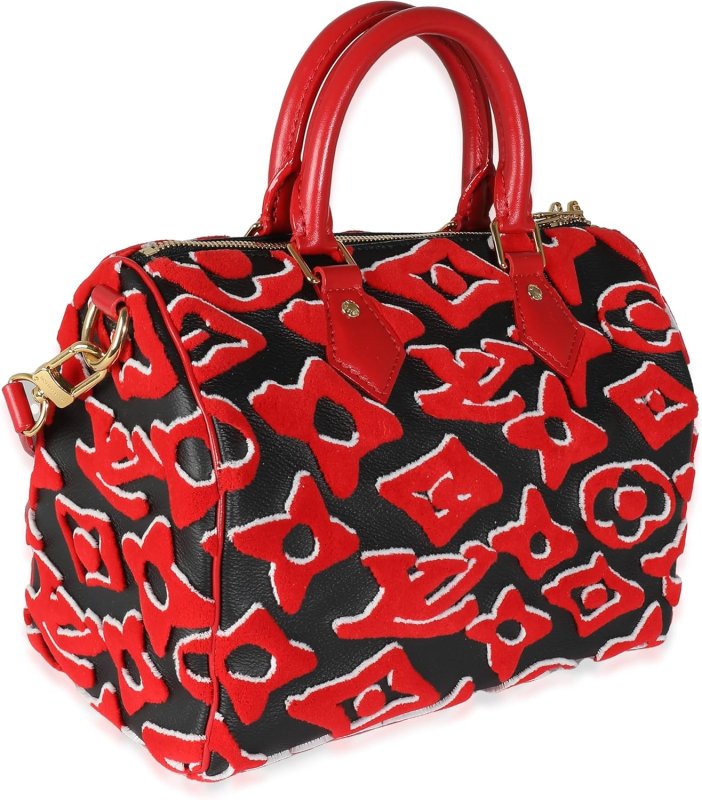 LOUIS VUITTON PRE-LOVED X UF BLACK RED TUFTED MONOGRAM SPEEDY BANDOULIERE 25
