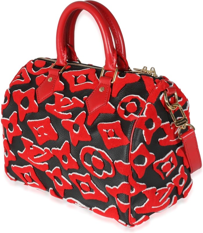 LOUIS VUITTON PRE-LOVED X UF BLACK RED TUFTED MONOGRAM SPEEDY BANDOULIERE 25