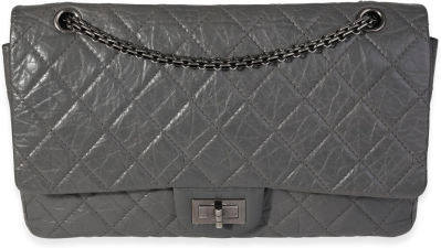 CHANEL PRE-LOVED GRAY QUILTED AGED CALFSKIN REISSUE 2.55 227 DOUBLE FLAP BAG