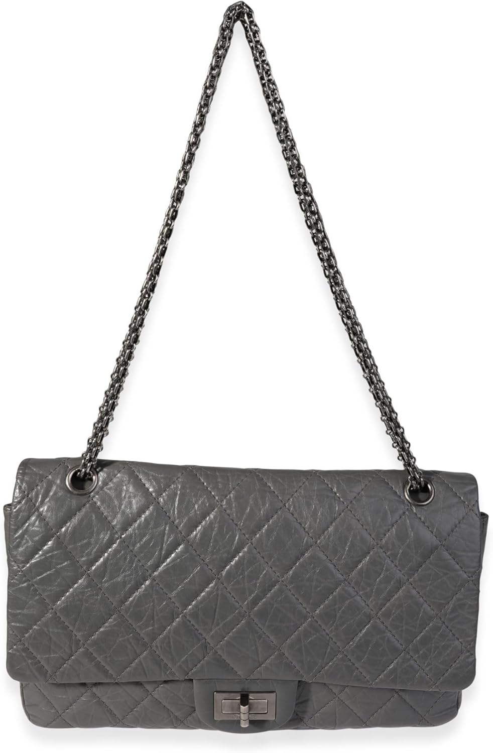 CHANEL PRE-LOVED GRAY QUILTED AGED CALFSKIN REISSUE 2.55 227 DOUBLE FLAP BAG