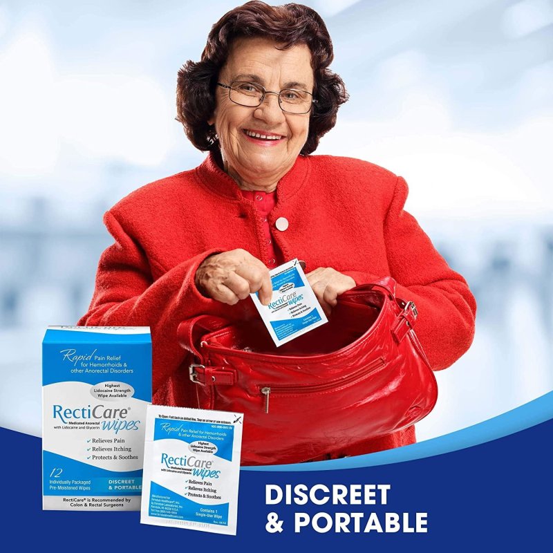 RECTICARE ANORECTAL WIPES WITH 5% LIDOCAINE & GLYCERIN - 12 PACK FOR IMMEDIATE RELIEF