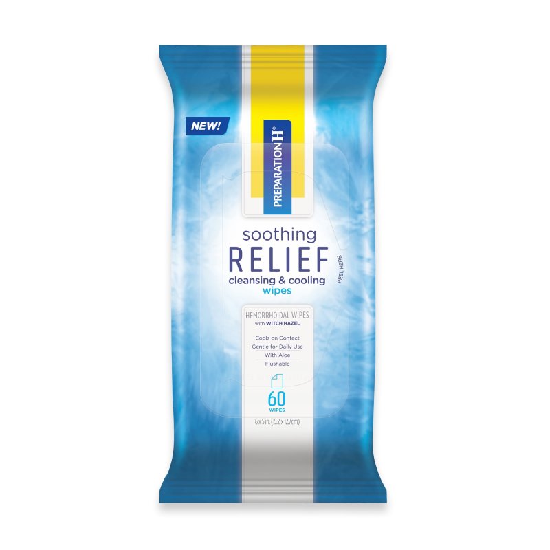 PREPARATION H SOOTHING RELIEF WIPES 60-COUNT PACK FLUSHABLE WITH WITCH HAZEL ALOE BUTT ITCH COOLING CLEANSING