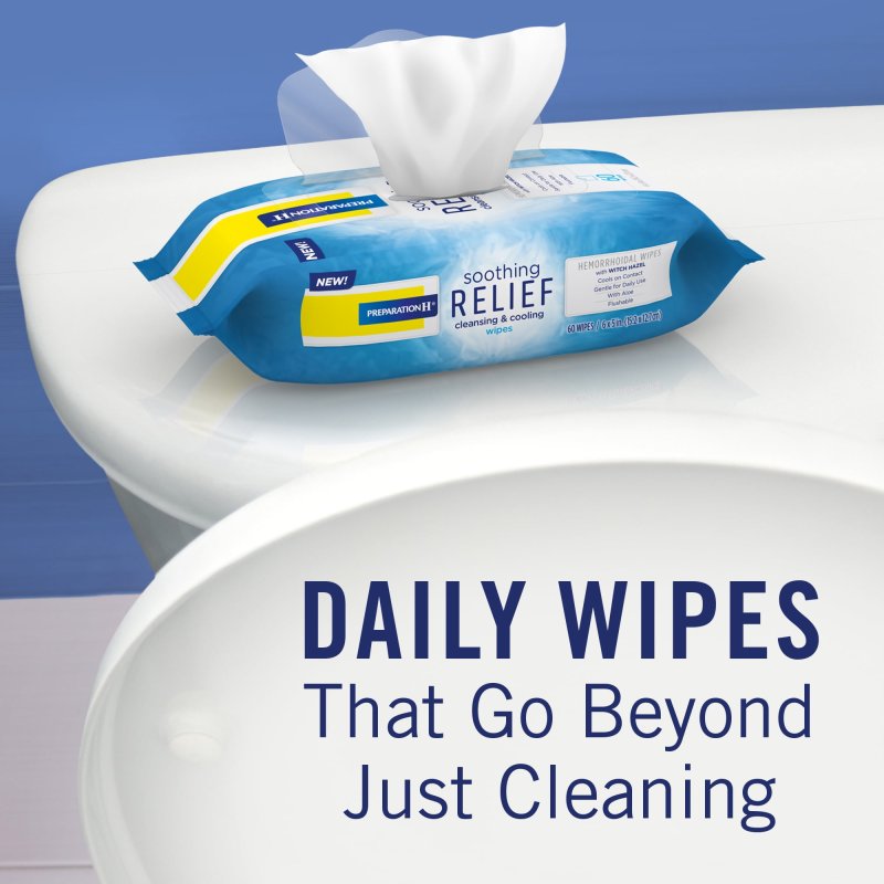 PREPARATION H SOOTHING RELIEF WIPES 60-COUNT PACK FLUSHABLE WITH WITCH HAZEL ALOE BUTT ITCH COOLING CLEANSING