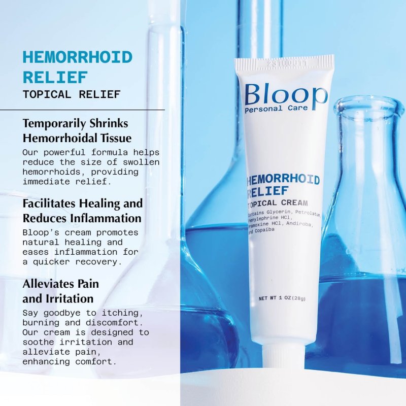 BLOOP HEMORRHOID RELIEF CREAM PHENYLEPHRINE PRAMOXINE ANDIROBA COPAIBA OILS MAX STRENGTH 1OZ