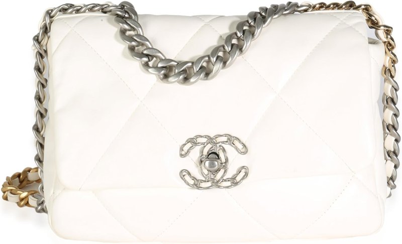 CHANEL PRE-LOVED WHITE QUILTED LAMBSKIN SMALL CHANEL, PRE-LOVED 19 FLAP BAG
