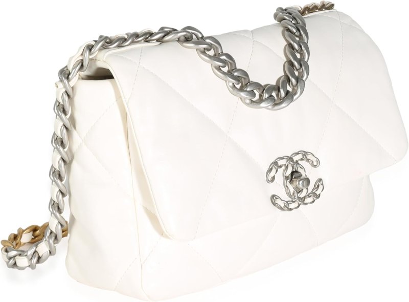 CHANEL PRE-LOVED WHITE QUILTED LAMBSKIN SMALL CHANEL, PRE-LOVED 19 FLAP BAG