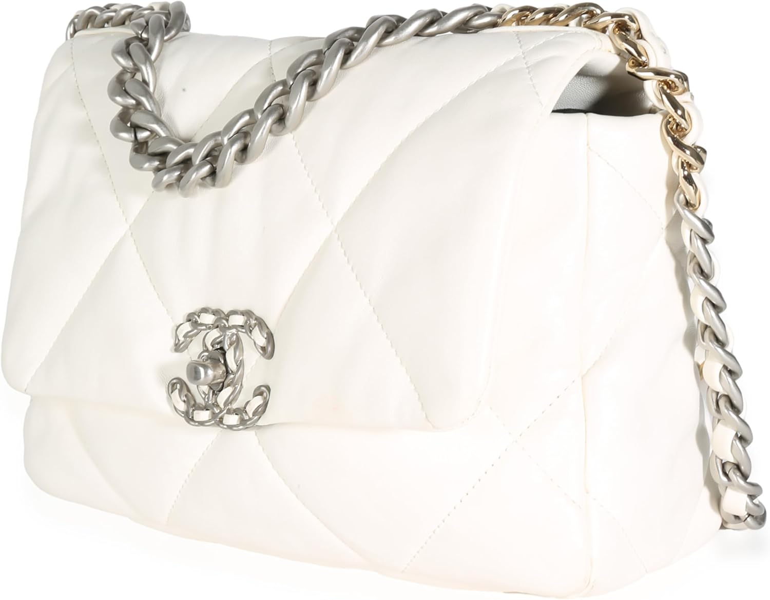 CHANEL PRE-LOVED WHITE QUILTED LAMBSKIN SMALL CHANEL, PRE-LOVED 19 FLAP BAG