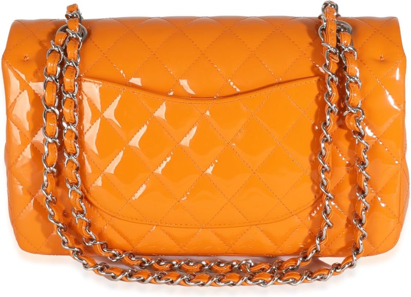 CHANEL PRE-LOVED ORANGE QUILTED PATENT MEDIUM CLASSIC DOUBLE FLAP BAG