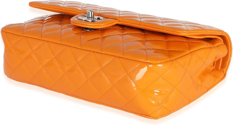CHANEL PRE-LOVED ORANGE QUILTED PATENT MEDIUM CLASSIC DOUBLE FLAP BAG