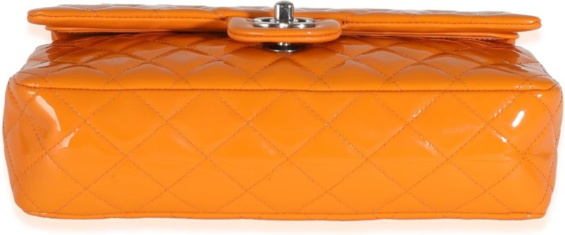 CHANEL PRE-LOVED ORANGE QUILTED PATENT MEDIUM CLASSIC DOUBLE FLAP BAG