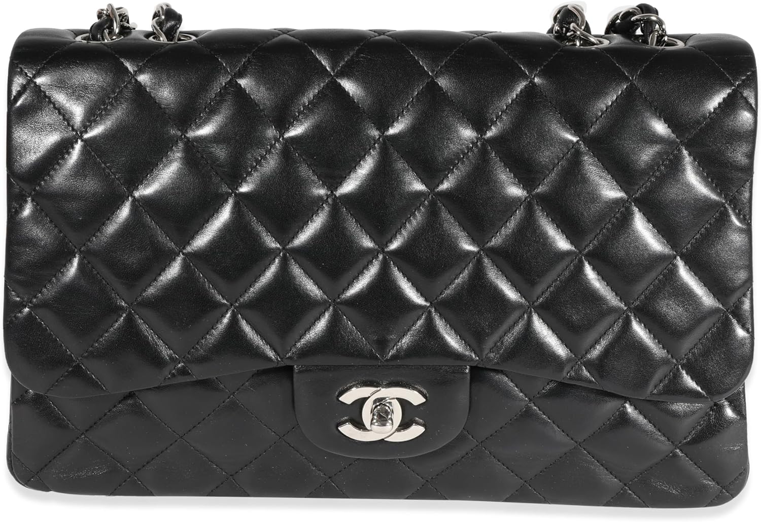 CHANEL PRE-LOVED BLACK QUILTED LAMBSKIN JUMBO CLASSIC SINGLE FLAP BAG