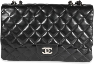 CHANEL PRE-LOVED BLACK QUILTED LAMBSKIN JUMBO CLASSIC SINGLE FLAP BAG